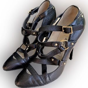 Jimmy Choo Strappy Heels - Black with Gold Studs - Size 37 IT (7 US)
